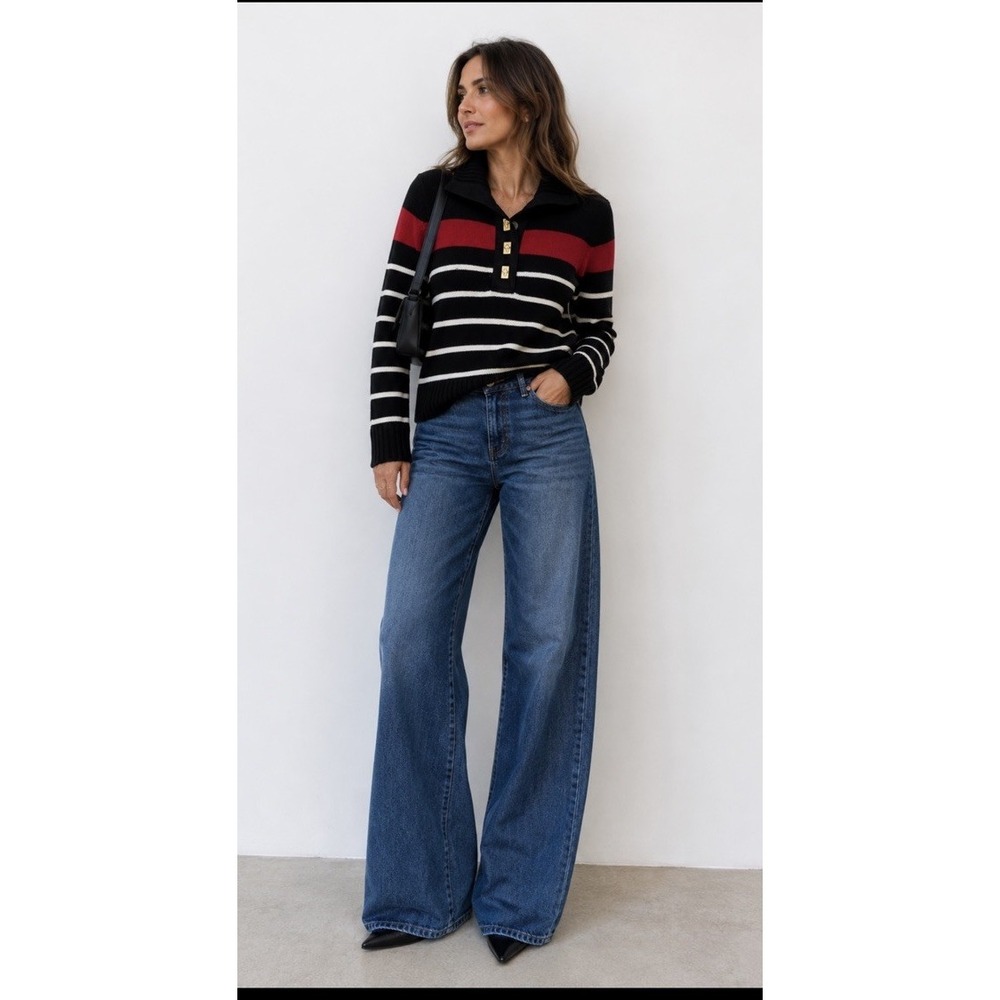 Lauren Ralph Lauren Black Label Red White Black Stripe Cotton Pullover L Preppy